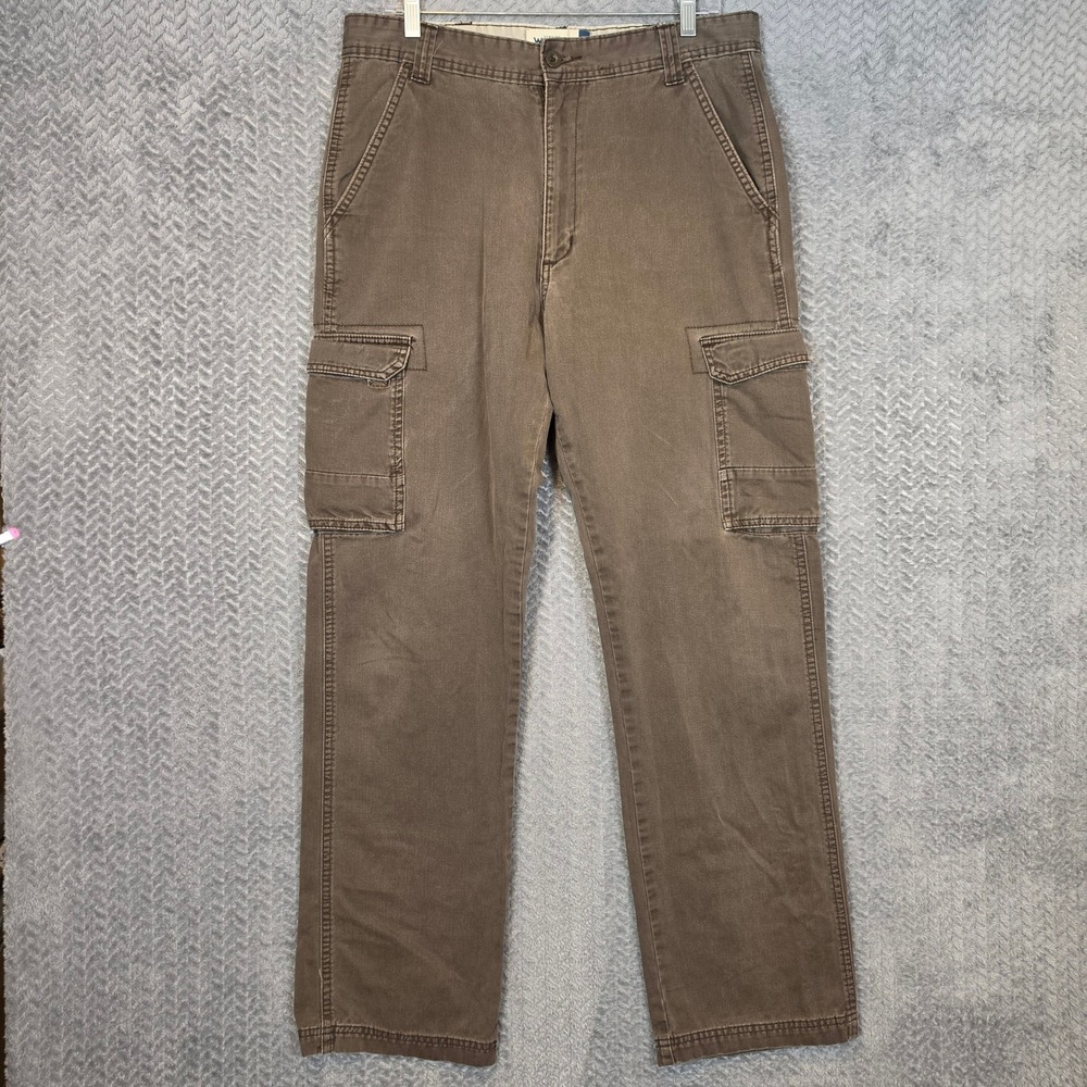 Wrangler Mens Brown Cotton Cargo Pants MGW90CH Straight Leg 34x34 Utility Work